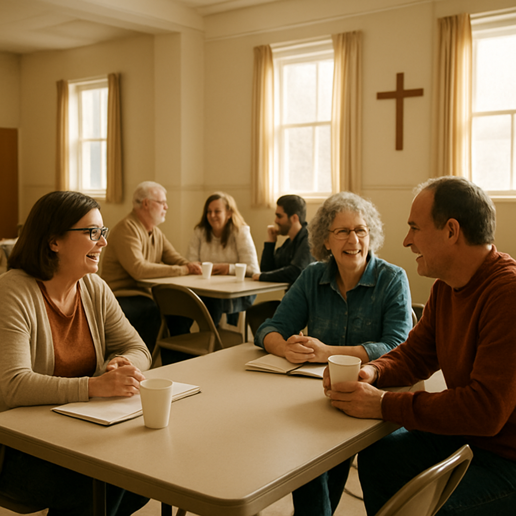 Members of the community gathered together in a parish hall